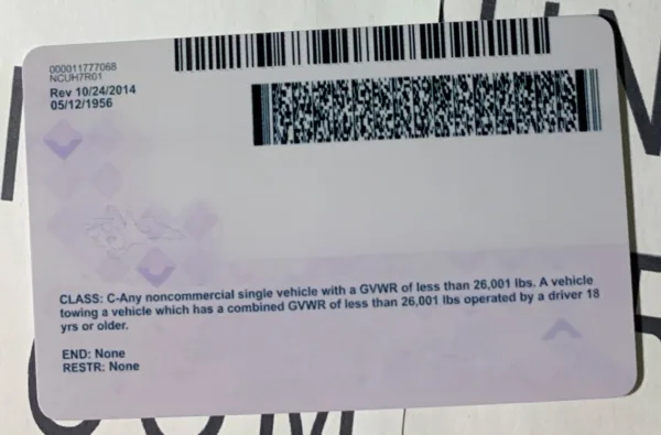 North Carolina Fake ID Barcode