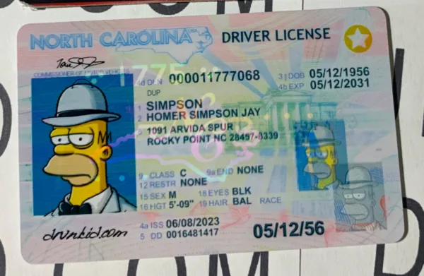 North Carolina Fake ID Frontside
