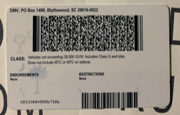 South Carolina Fake ID Barcode