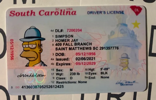 South Carolina Fake ID Frontside