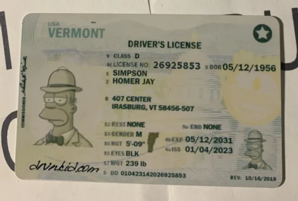 Vermont Fake ID Frontside