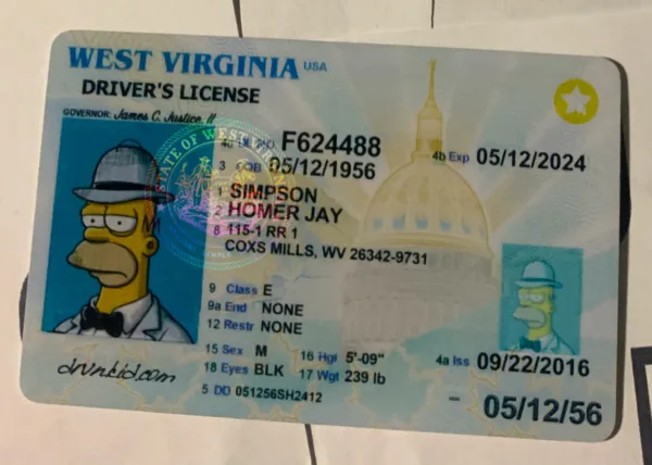 West Virginia Fake ID Frontside